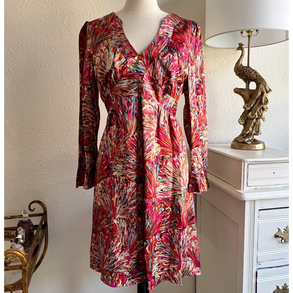 Nanette Lapore Pink 100% Silk Feather Swirl Dress Size 8